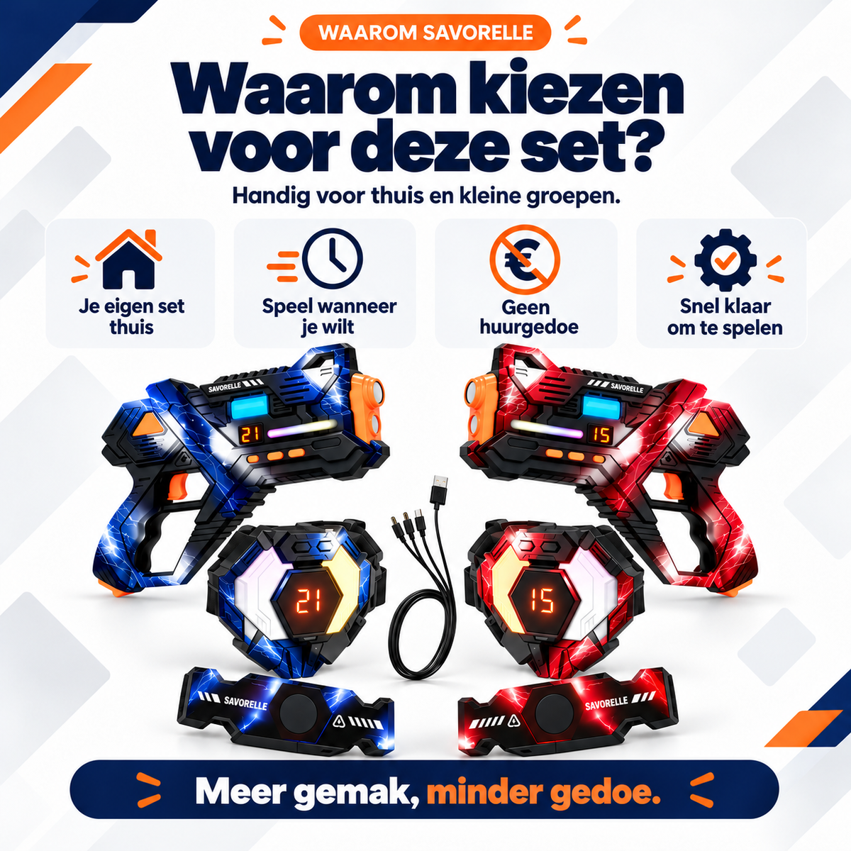 Savorelle Base Lasergame Set 2 Spelers - 360° Vest, 15 Levens, Familie-set