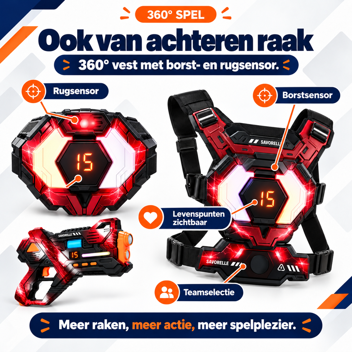 Savorelle Base Lasergame Set 2 Spelers - 360° Vest, 15 Levens, Familie-set