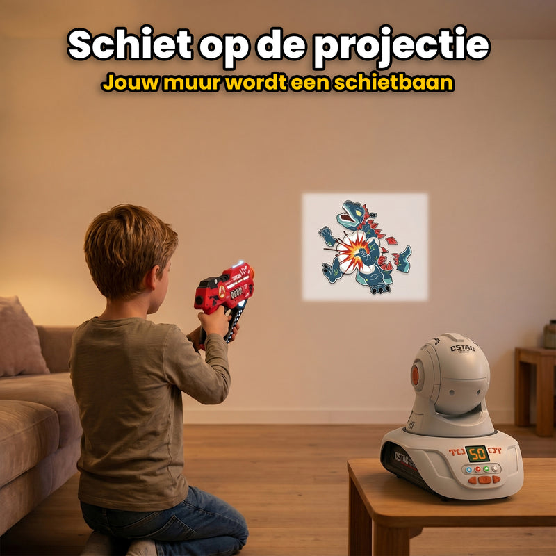 Front-only detectie van Pulse blaster uit Lasergame Set Projector — skill-based gameplay