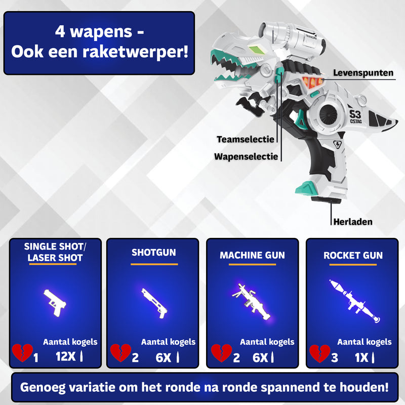 Savorelle Dino Lasergame Set 4 Spelers - T-Rex Blasters, 6+, Geen Vest Nodig