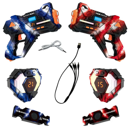 Lasergame set voor laserschieten op een kinderfeestje, met blasters en vesten
